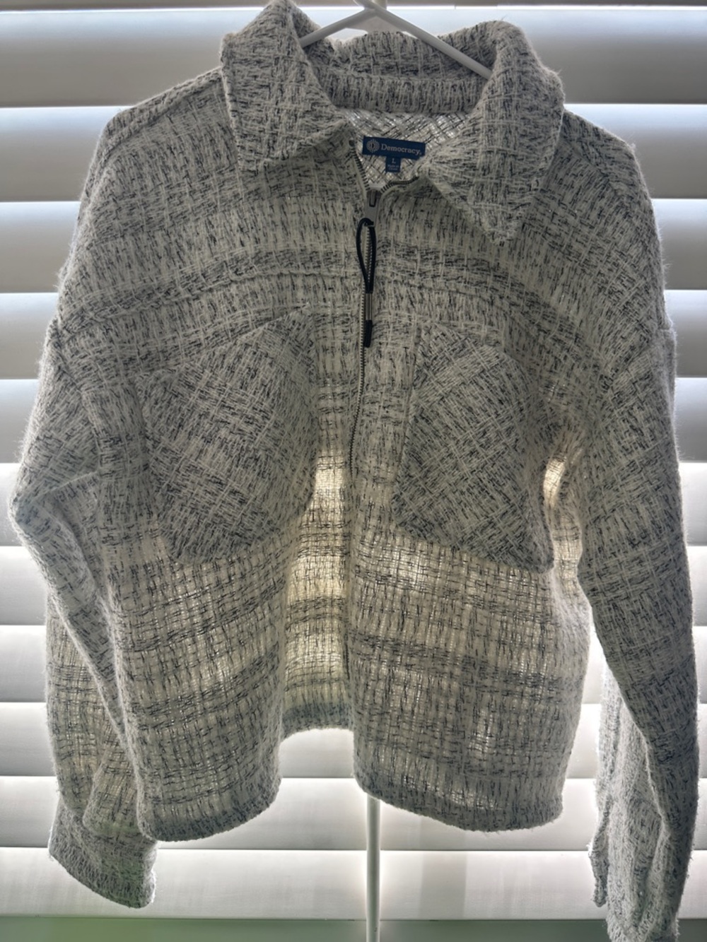 Democracy Light Gray Textured Zip-Up Sweater Jacket